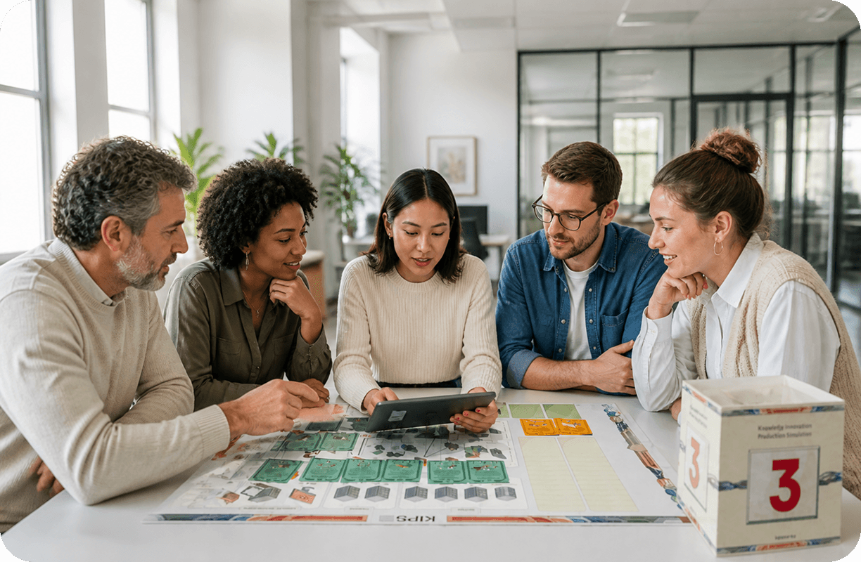 Colegas que participan en el juego empresarial de la Simulaci&oacute;n Interactiva de Protecci&oacute;n de Kaspersky